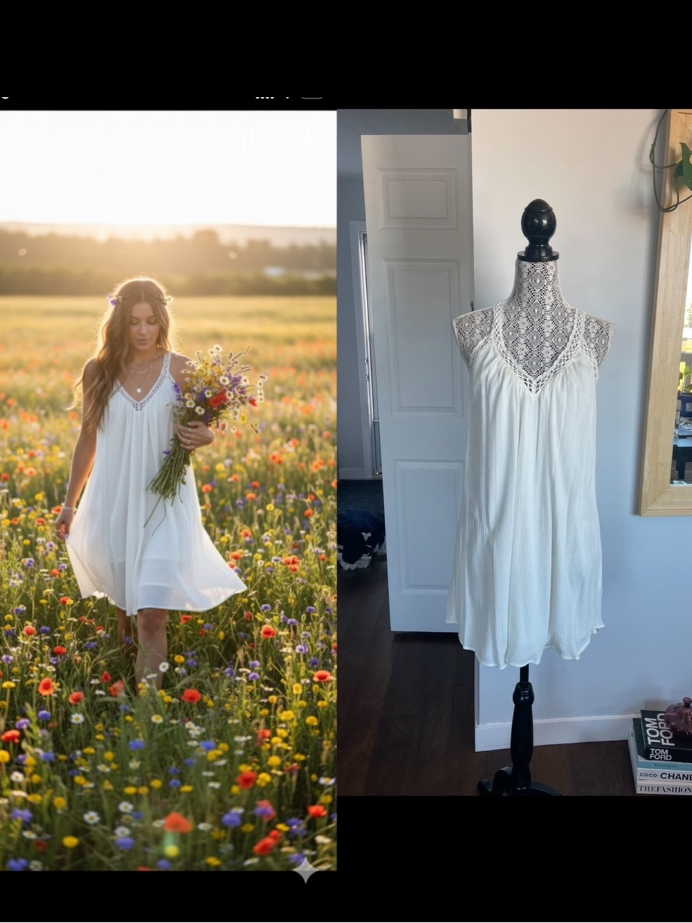 Coastal Cowgirl Beachy Boho Crochet Trim Crinkle Shift Dress. Medium